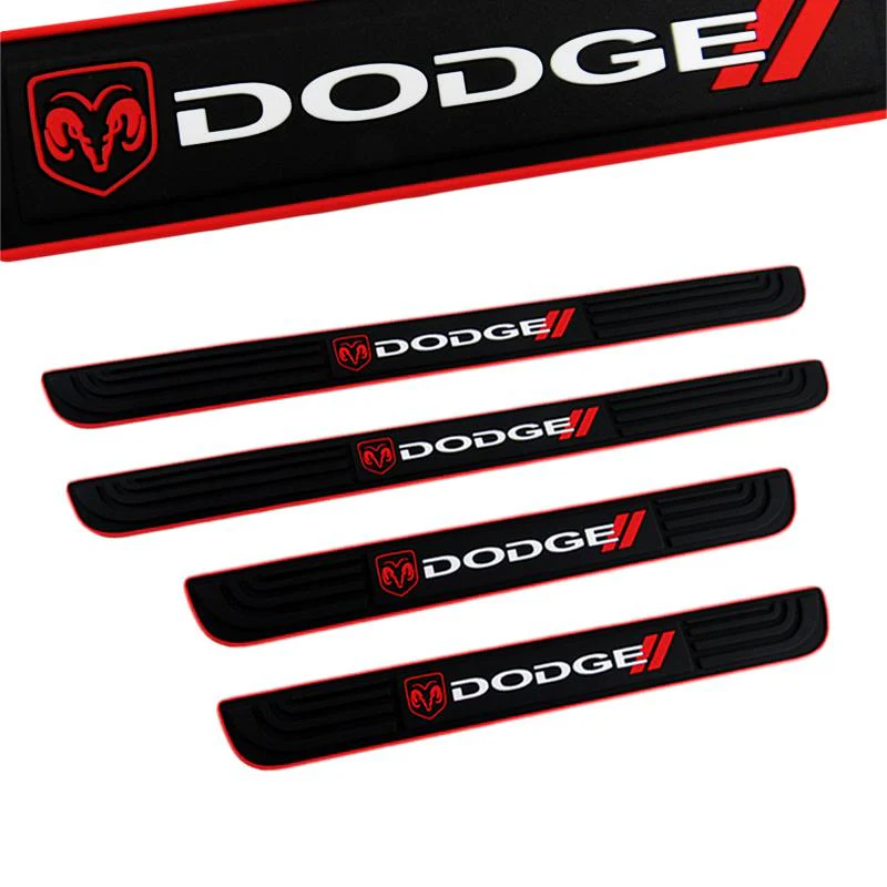 DODGE Set 4PCS Car Door Rubber Scuff Sill Panel Step Protector with Wheel Tire Valves Dust Stem Air Caps Keychain - Image 6
