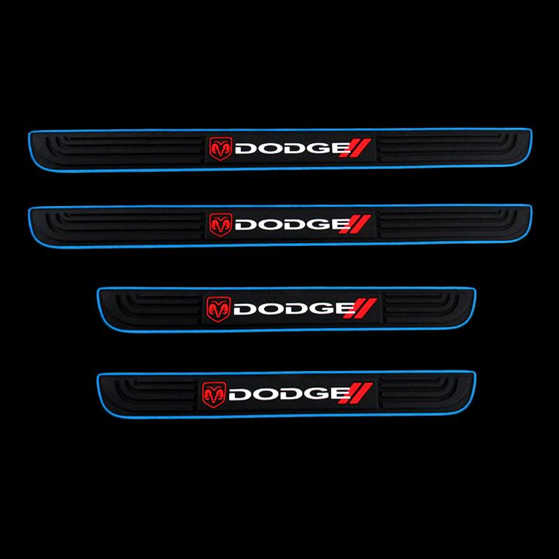 DODGE Set Car Door Rubber Scuff Sill Panel 4PCS Step Protector with Tire Wheel Valves Dust Stem Air Caps Keychain - Image 3