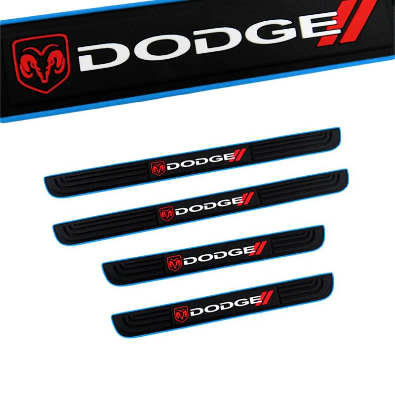 DODGE Set Car Door Rubber Scuff Sill Panel 4PCS Step Protector with Tire Wheel Valves Dust Stem Air Caps Keychain - Image 6