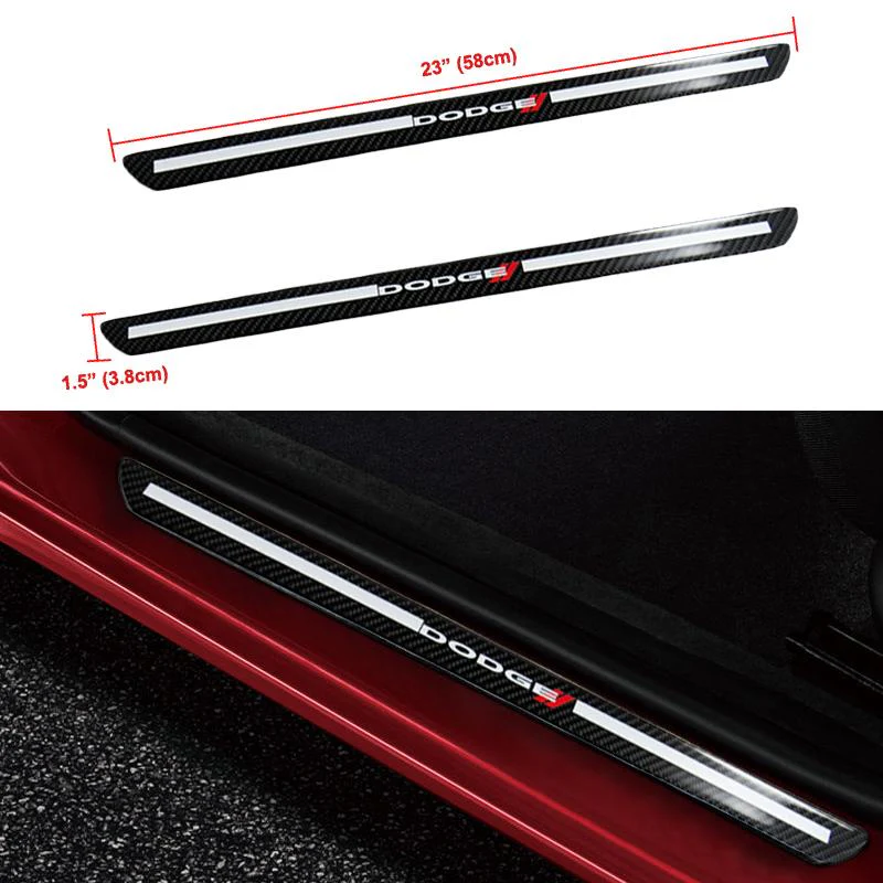 DODGE Set Carbon Car Door Scuff Sill Panel 2PCS Step Protector with Keychain Wheel Tire Valves Dust Stem Air Caps - Image 9