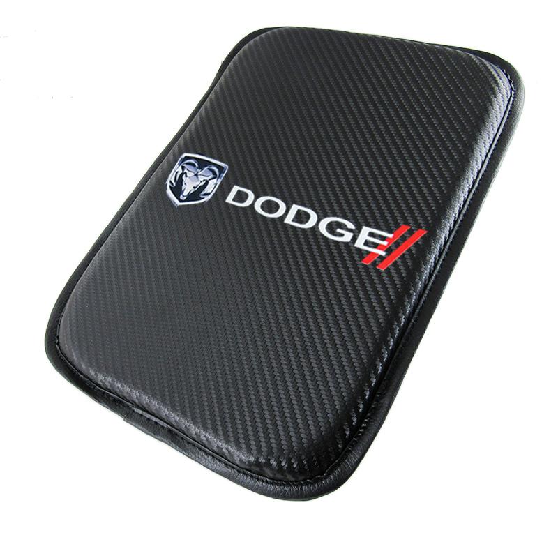Dodge Set Carbon Fiber Look Center Console Armrest Cushion Pad Cover with Stainless Steel Emblem - Image 2