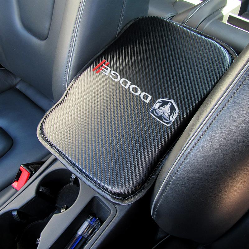 Dodge Set Carbon Fiber Look Center Console Armrest Cushion Pad Cover with Stainless Steel Emblem - Image 9