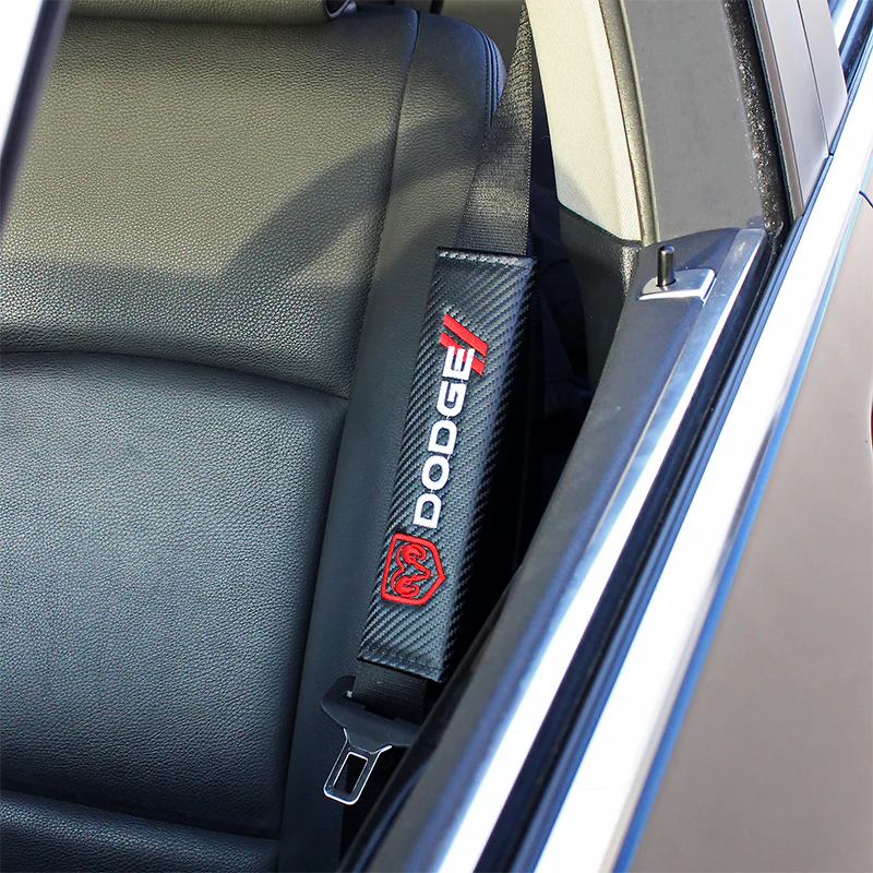 DODGE Set Embroidered Armrest Cushion with Seat Belt Cover Carbon Fiber Look Center Console Cover Pad Mat - Image 4