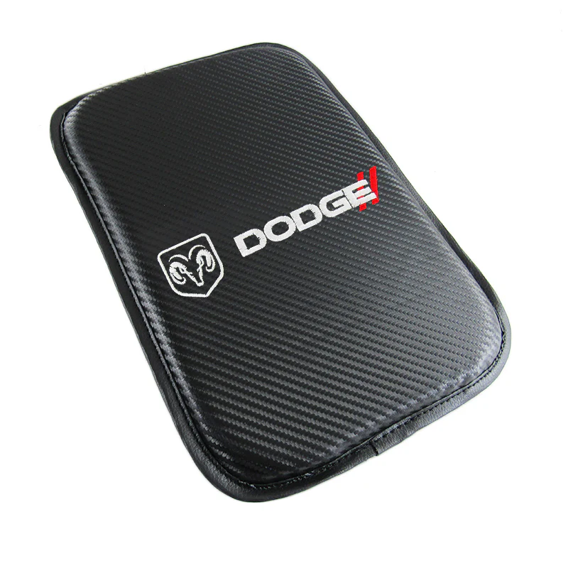 DODGE Set Embroidered Armrest Cushion with Seat Belt Cover Carbon Fiber Look Center Console Cover Pad Mat - Image 5