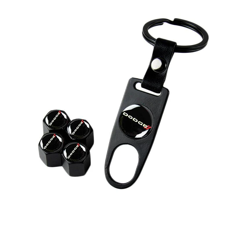 DODGE Set LOGO Emblems with Black Tire Wheel Valves Air Caps Keychain - US SELLER - Image 6