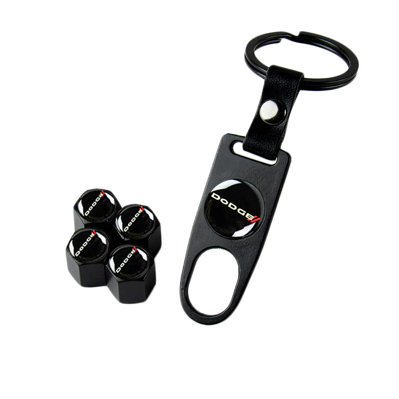 DODGE Set LOGO Emblems with Black Wheel Tire Valves Air Caps Keychain - US SELLER - Image 6