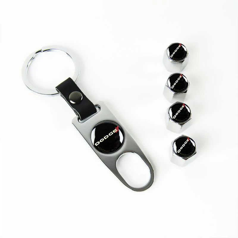 DODGE Set LOGO Emblems with Silver Wheel Tire Valves Air Caps Keychain - US SELLER - Image 6