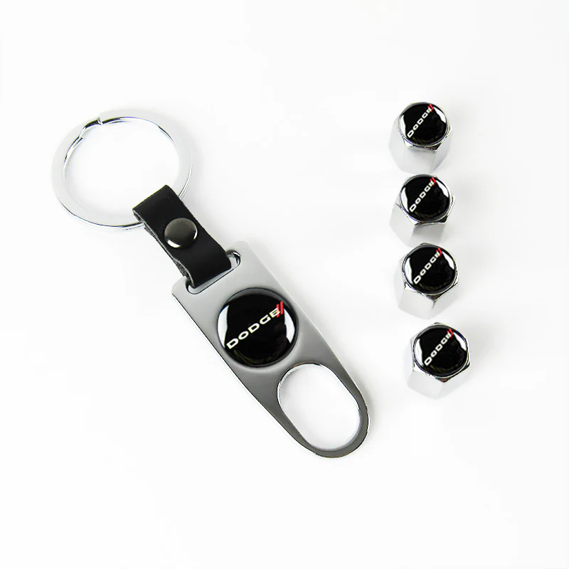 DODGE Set LOGO Emblems with Silver Tire Wheel Valves Air Caps Keychain - US SELLER - Image 6