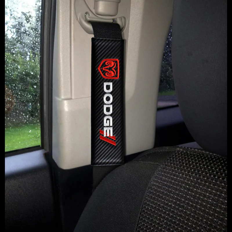Dodge Set of Carbon Fiber Look Armrest Cushion & Seat Belt Cover - Image 3