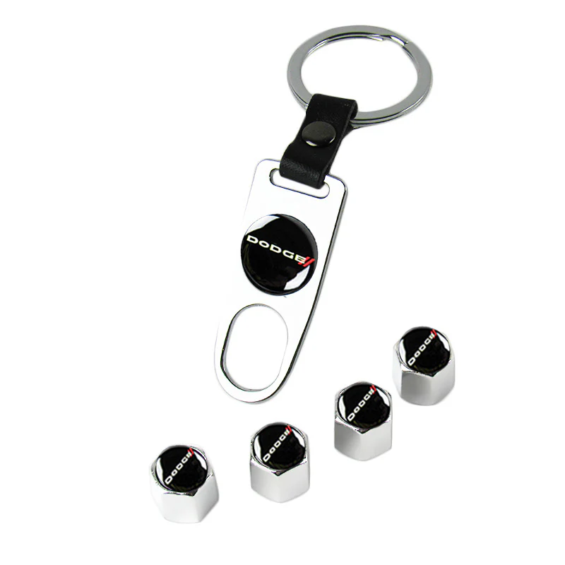 DODGE Silver Car Wheel Tire Valves Dust Stem Air Caps Keychain Emblem KEY FOB Set - US SELLER - Image 6