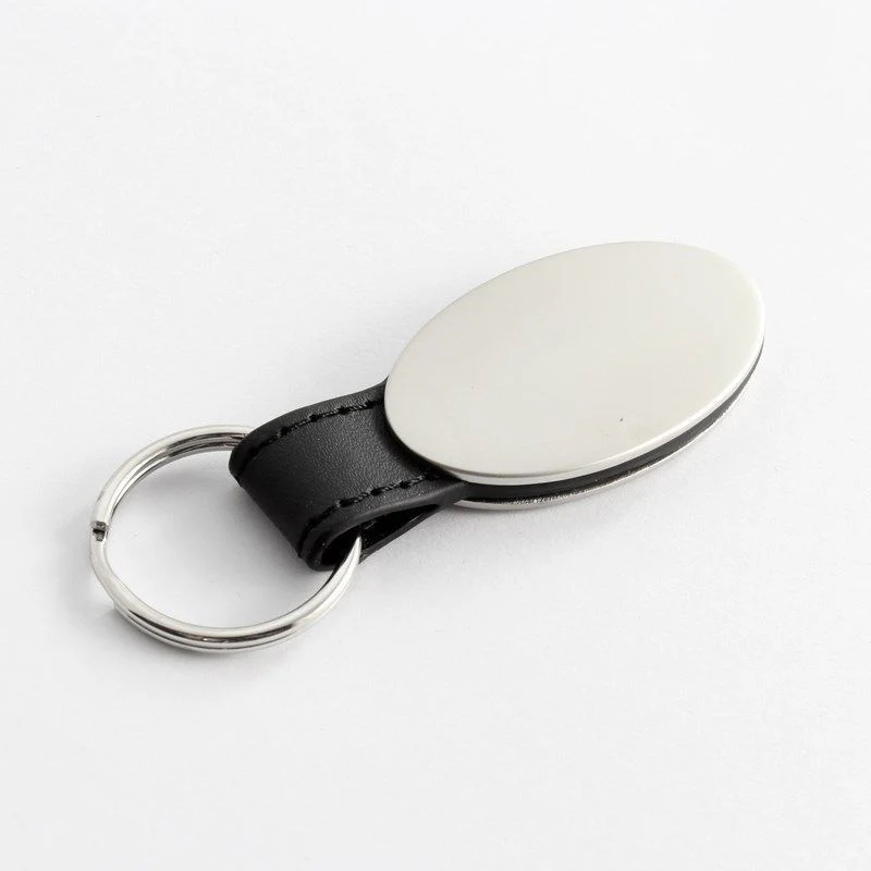Dodge Stripe Black Oval Leather Chrome Key Fob Key Ring Tag Keychain Lanyard - Image 2