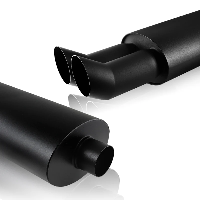 DTM Dual Angle Tip Style Universal 2.5" Inlet 3" Outlet Deep And Smooth Tone Weld-On T-304 Exhaust Muffler -Black - Image 3