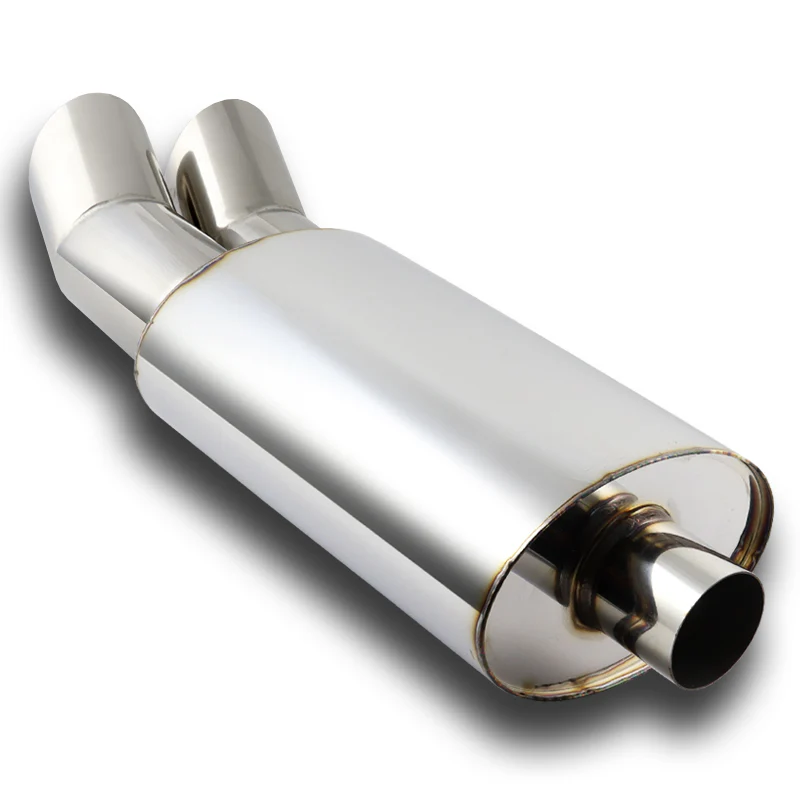 DTM Dual Angle Tip Style Universal 2.5" Inlet 3" Outlet Deep And Smooth Tone Weld-On T-304 Exhaust Muffler -Chrome - Image 3
