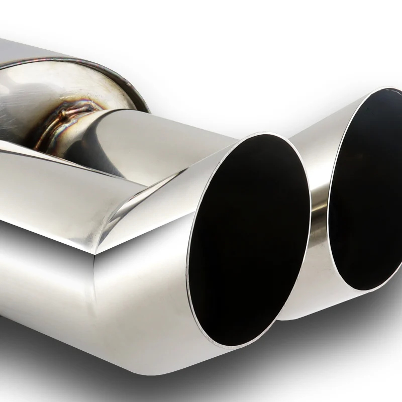 DTM Dual Angle Tip Style Universal 2.5" Inlet 3" Outlet Deep And Smooth Tone Weld-On T-304 Exhaust Muffler -Chrome - Image 4