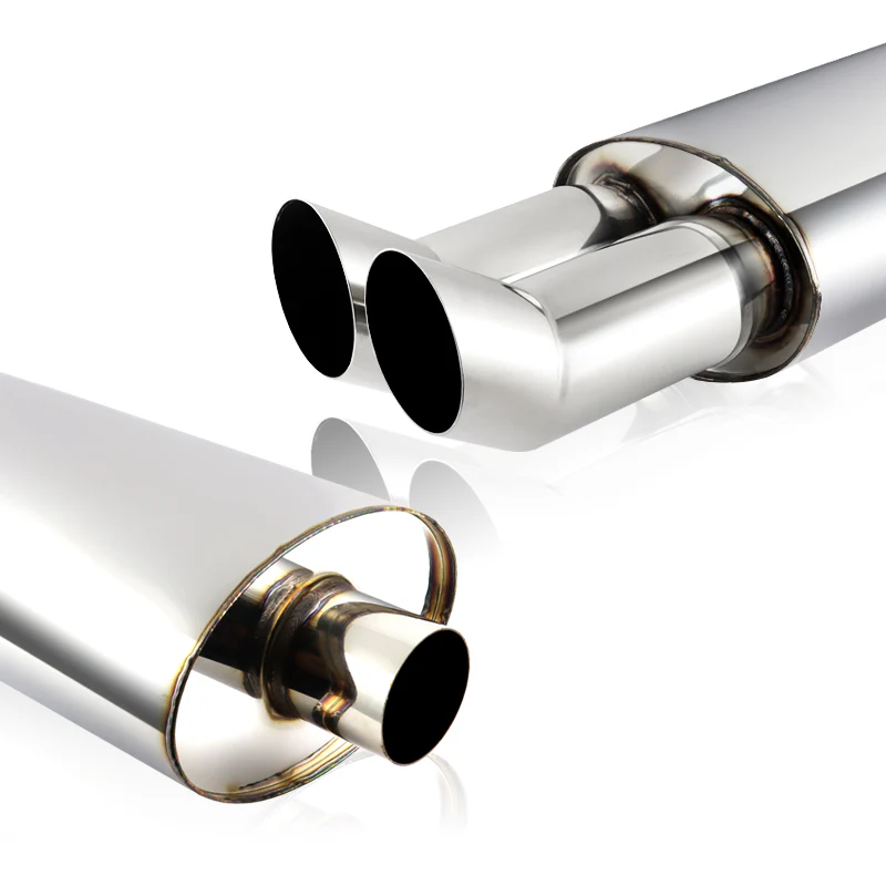 DTM Dual Angle Tip Style Universal 2.5" Inlet 3" Outlet Deep And Smooth Tone Weld-On T-304 Exhaust Muffler -Chrome - Image 5