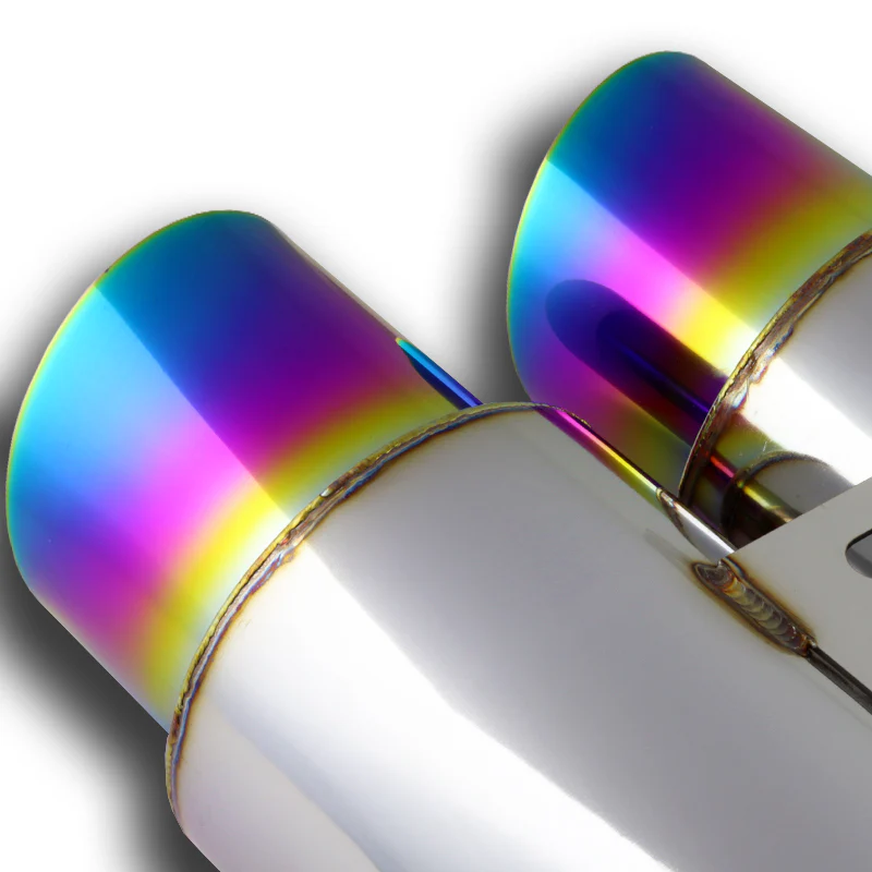 DTM Dual Body Slant Tip Style Universal 2.5" Inlet 3.5" Outlet Deep And Smooth Tone, Removable Silencer Pre-attached, Weld-On T-304 Exhaust High Flow Dual Tip Muffler -Rainbow Burnt Tip - Image 4
