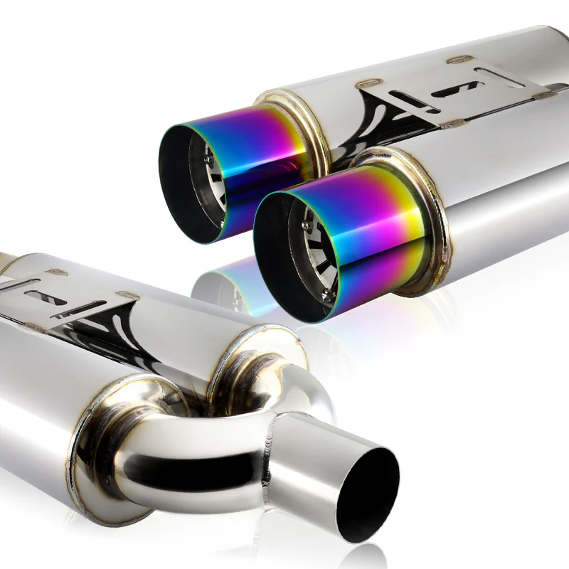 DTM Dual Body Slant Tip Style Universal 2.5" Inlet 3.5" Outlet Deep And Smooth Tone, Removable Silencer Pre-attached, Weld-On T-304 Exhaust High Flow Dual Tip Muffler -Blue Burnt Tip - Image 6