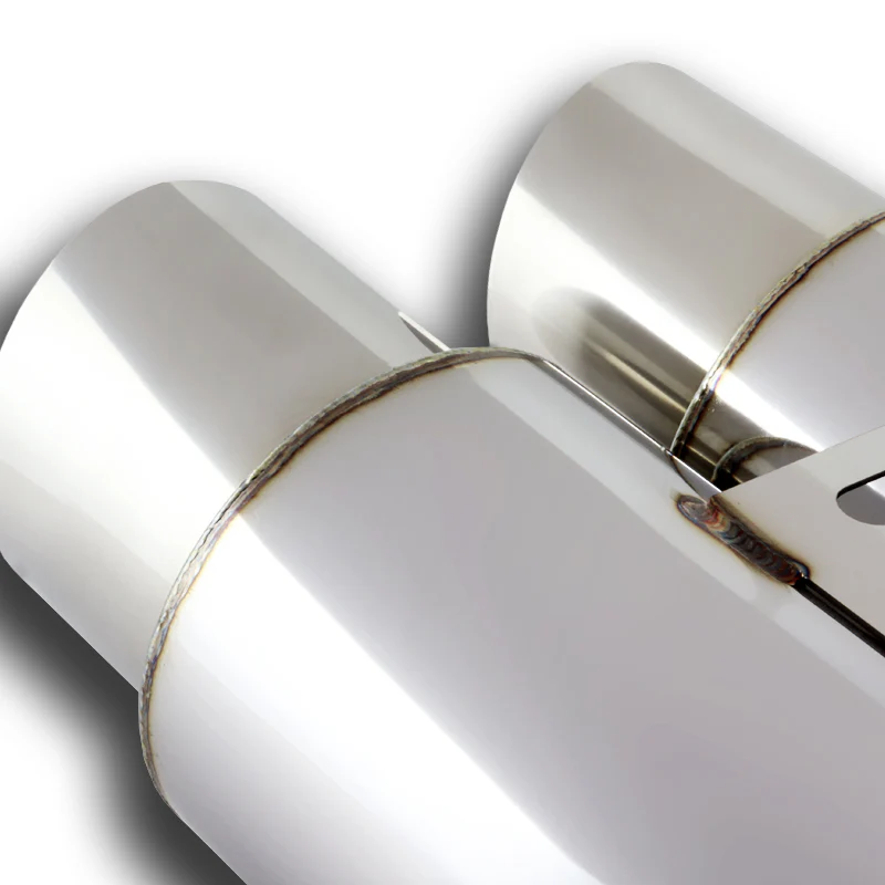 DTM Dual Body Slant Tip Style Universal 2.5" Inlet 3.5" Outlet Deep And Smooth Tone, Removable Silencer Pre-attached, Weld-On T-304 Exhaust High Flow Dual Tip Muffler -Chrome - Image 5