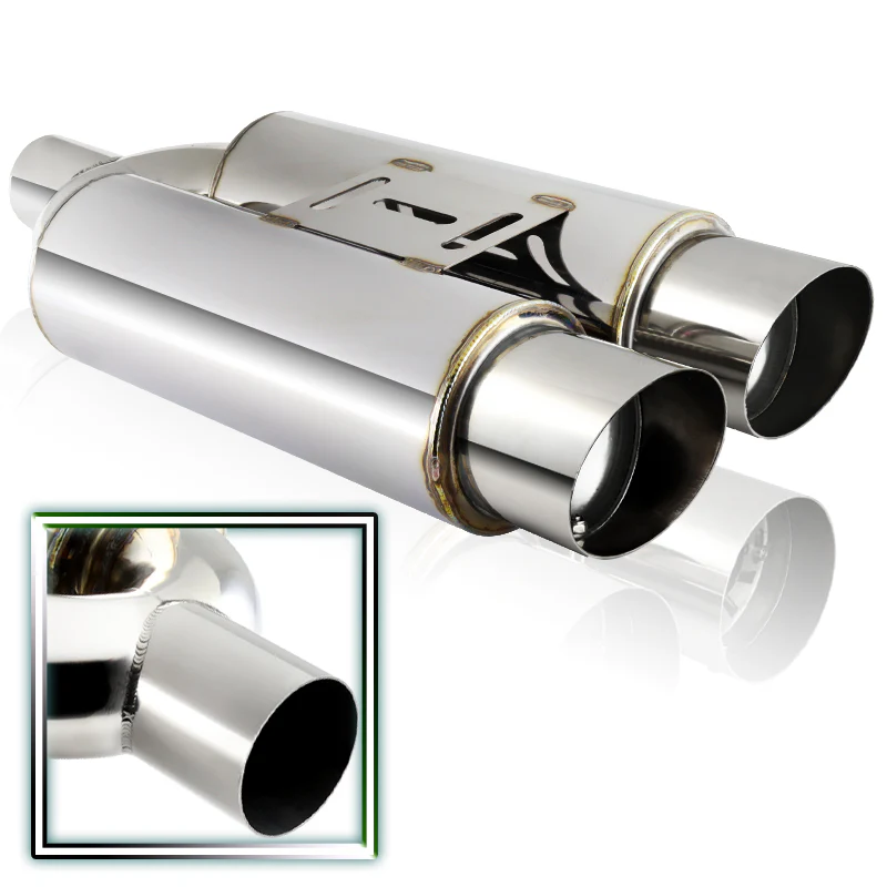 DTM Dual Body Slant Tip Style Universal 2.5" Inlet 3.5" Outlet Deep And Smooth Tone, Removable Silencer Pre-attached, Weld-On T-304 Exhaust High Flow Dual Tip Muffler -Chrome - Image 6
