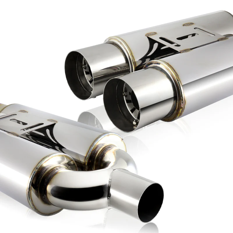 DTM Dual Body Tip Style Universal 2.5" Inlet 3.5" Outlet Deep And Smooth Tone Weld-On T-304 Exhaust High Flow Dual Tip Muffler -Chrome - Image 4