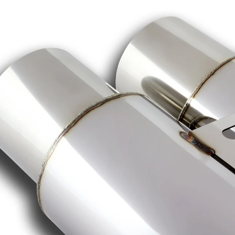 DTM Dual Body Tip Style Universal 2.5" Inlet 3.5" Outlet Deep And Smooth Tone Weld-On T-304 Exhaust High Flow Dual Tip Muffler -Chrome - Image 5