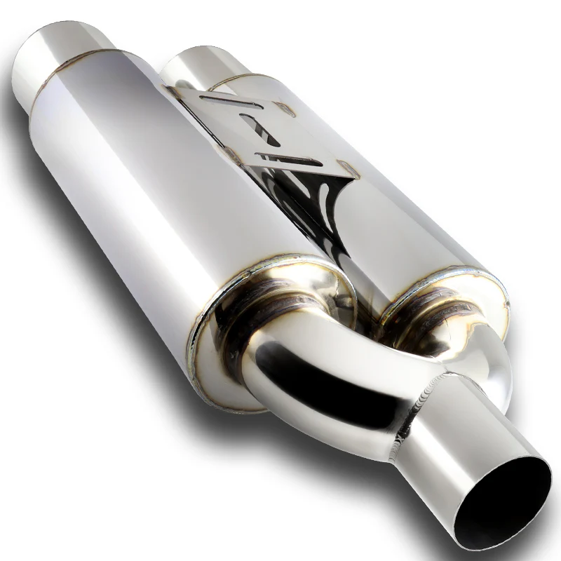 DTM Dual Body Tip Style Universal 2.5" Inlet 3.5" Outlet Deep And Smooth Tone Weld-On T-304 Exhaust High Flow Dual Tip Muffler -Chrome - Image 6