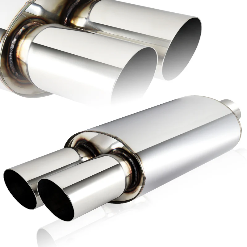 DTM Dual Slant Tip Style Universal 2.5" Inlet 3" Outlet Deep And Smooth Tone Weld-On T-304 Exhaust High Flow Dual Tip Muffler -Chrome - Image 3