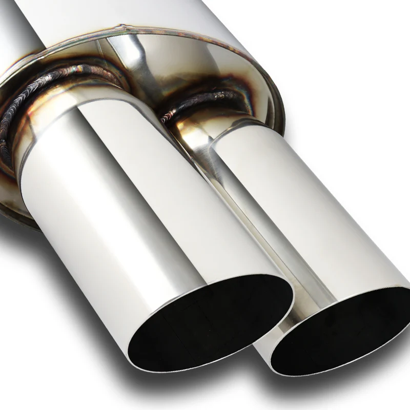 DTM Dual Slant Tip Style Universal 2.5" Inlet 3" Outlet Deep And Smooth Tone Weld-On T-304 Exhaust High Flow Dual Tip Muffler -Chrome - Image 4