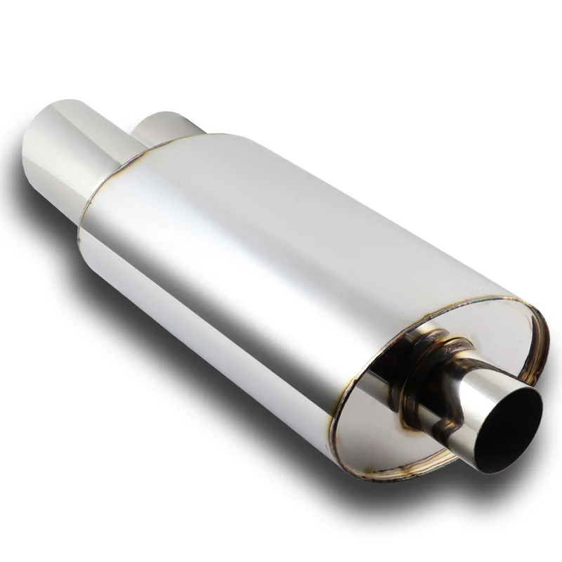 DTM Dual Slant Tip Style Universal 2.5" Inlet 3" Outlet Deep And Smooth Tone Weld-On T-304 Exhaust High Flow Dual Tip Muffler -Chrome - Image 5