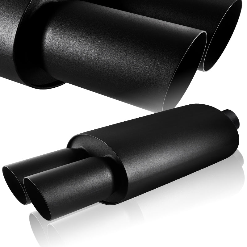 DTM Dual Slant Tip Style Universal 3" Inlet 3" Outlet Deep And Smooth Tone Weld-On T-304 Exhaust High Flow Dual Tip Muffler -Black - Image 3