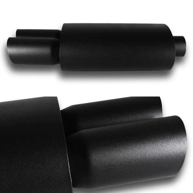 DTM Dual Slant Tip Style Universal 3" Inlet 3" Outlet Deep And Smooth Tone Weld-On T-304 Exhaust High Flow Dual Tip Muffler -Black - Image 4