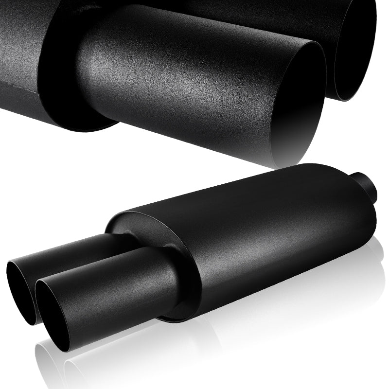 DTM Dual Tip Style Universal 2.5" Inlet 3" Outlet Deep And Smooth Tone Weld-On T-304 Exhaust High Flow Dual Tip Muffler -Black - Image 2