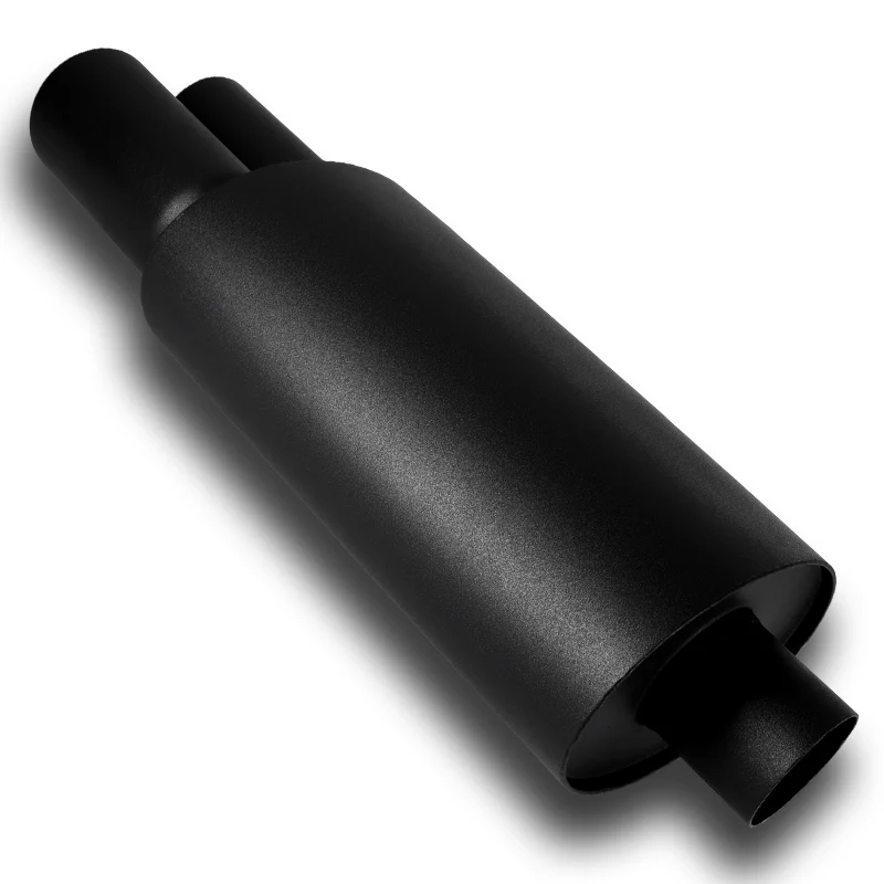 DTM Dual Tip Style Universal 3" Inlet 3" Outlet Deep And Smooth Tone Weld-On T-304 Exhaust High Flow Dual Tip Muffler -Black - Image 3