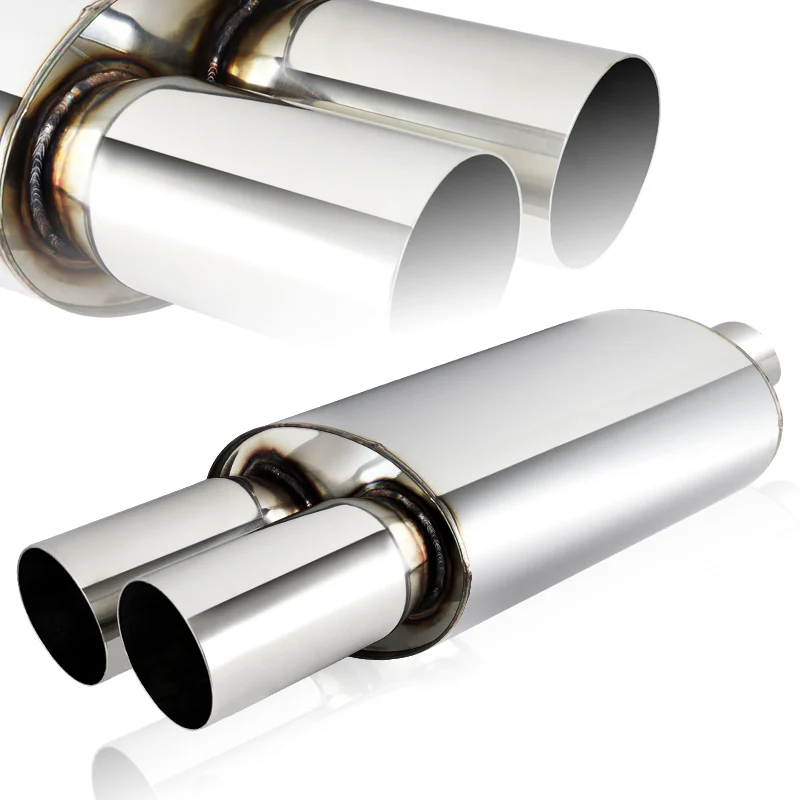 DTM Dual Tip Style Universal 3" Inlet 3" Outlet Deep And Smooth Tone Weld-On T-304 Exhaust High Flow Dual Tip Muffler -Chrome - Image 3