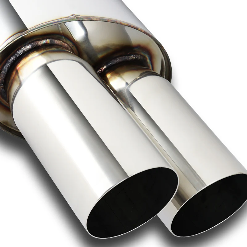 DTM Dual Tip Style Universal 3" Inlet 3" Outlet Deep And Smooth Tone Weld-On T-304 Exhaust High Flow Dual Tip Muffler -Chrome - Image 4