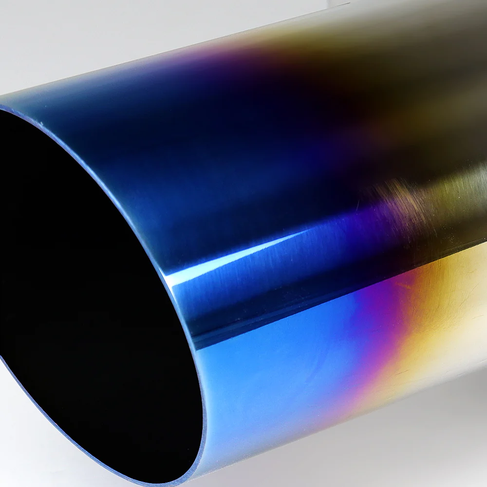 DTM Slant Tip Style Universal 2.5" Inlet 3" Outlet Deep And Smooth Tone Weld-On T-304 Exhaust High Flow Stainless Steel Muffler -Blue Tip - Image 5