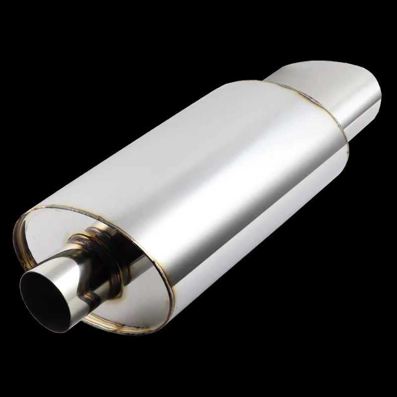 Euro Style Universal 2.5" Inlet 5.5" Outlet Deep And Smooth Tone Weld-On T-304 Exhaust High Flow Oval Tip Muffler -Chrome - Image 4