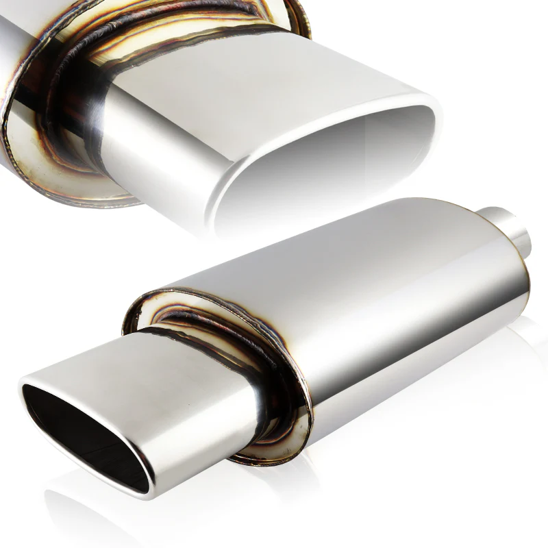 Euro Style Universal 2.5" Inlet 5.5" Outlet Deep And Smooth Tone Weld-On T-304 Exhaust High Flow Oval Tip Muffler -Chrome - Image 5