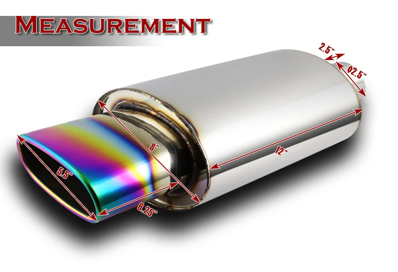 Euro Style Universal 2.5" Inlet 5.5" Outlet Deep And Smooth Tone Weld-On T-304 Exhaust High Flow Oval Tip Muffler -Rainbow Burnt Tip - Image 2