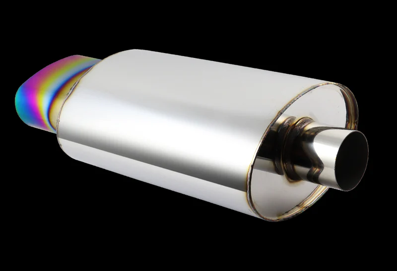 Euro Style Universal 2.5" Inlet 5.5" Outlet Deep And Smooth Tone Weld-On T-304 Exhaust High Flow Oval Tip Muffler -Rainbow Burnt Tip - Image 5