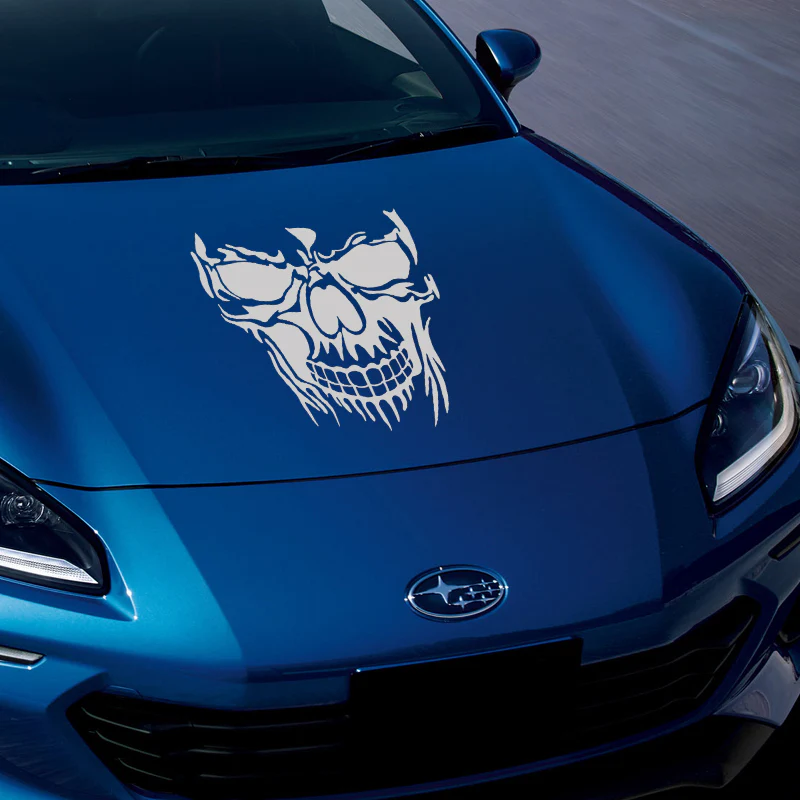 Evil Skull Decal Car Truck Window Silver Vinyl Skull Sticker Scary Skeleton - Image 3