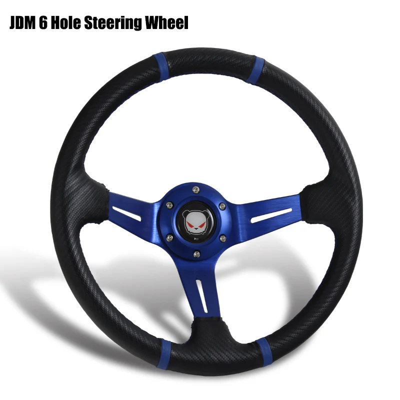 For 1989-1998 Nissan 240SX 350mm Blue / Carbon PVC Leather Steering Wheel + Blue Aluminum Hub - Image 2