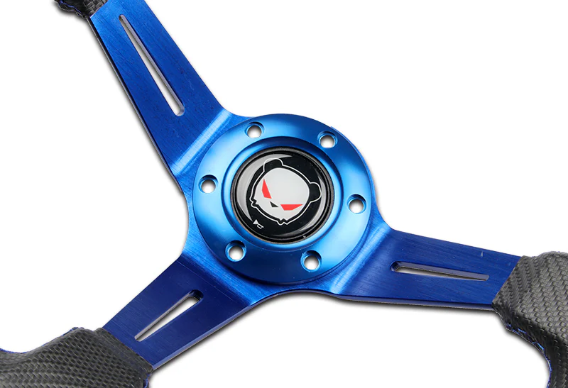 For 1989-1998 Nissan 240SX 350mm Blue / Carbon PVC Leather Steering Wheel + Blue Aluminum Hub - Image 3