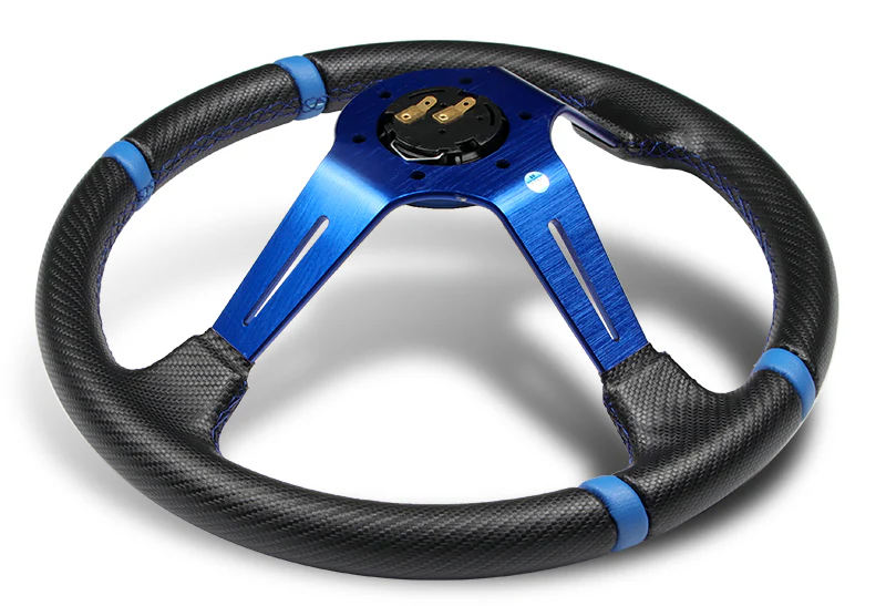For 1989-1998 Nissan 240SX 350mm Blue / Carbon PVC Leather Steering Wheel + Blue Aluminum Hub - Image 6