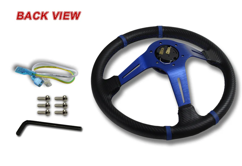 For 1990-2003 Mazda Protege 350mm Blue / Carbon PVC Leather Steering Wheel + Purple Aluminum Hub - Image 5