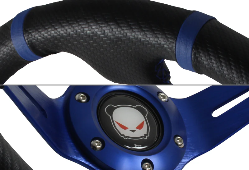 For 1995-2006 Hyundai Accent 350mm Blue / Carbon PVC Leather Steering Wheel + Silver Aluminum Hub - Image 3