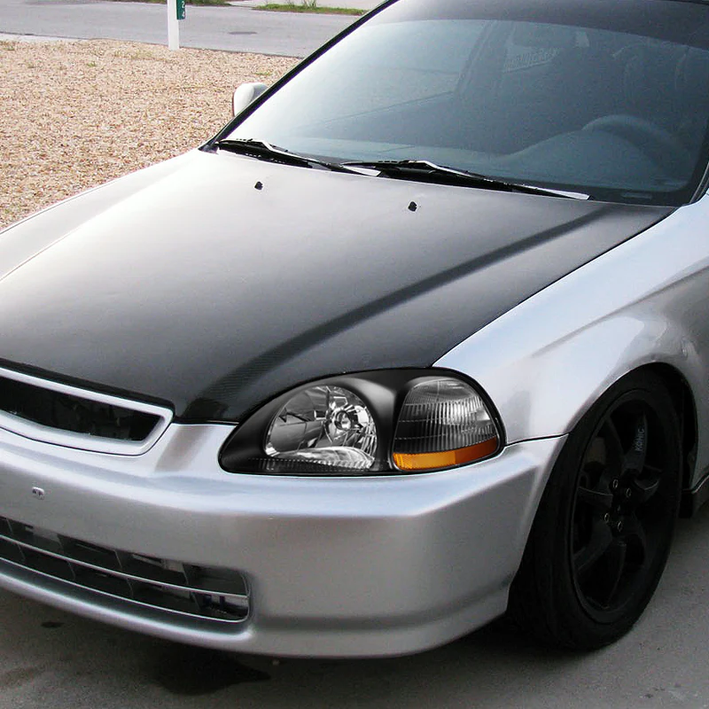 For 1996 - 1998 Honda Civic EK 2/3/4 Door Headlights -Black Housing / Clear Lens / Amber Reflectors - Image 5