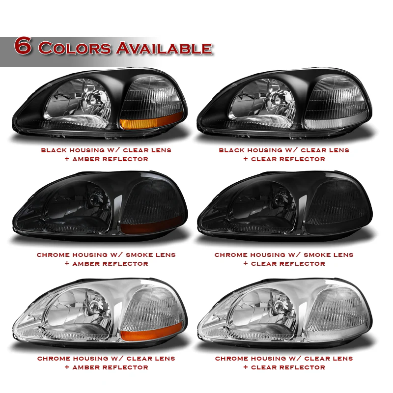 For 1996 - 1998 Honda Civic EK 2/3/4 Door Headlights -Chrome Housing / Clear Lens / Amber Reflectors - Image 4