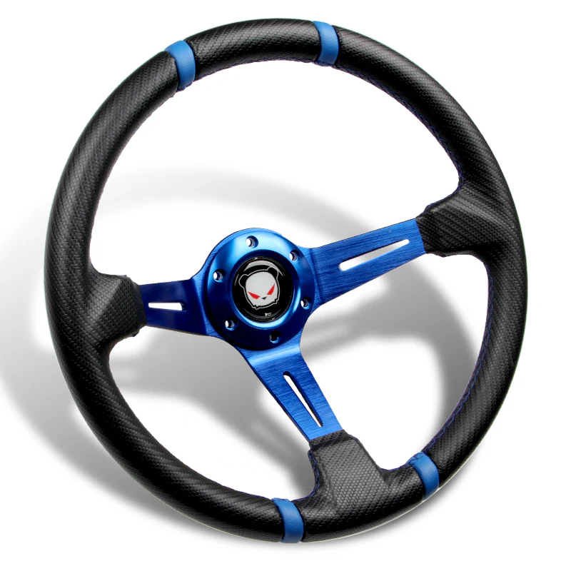 For 2000-2006 Honda S2000 350mm Blue / Carbon PVC Leather Steering Wheel + Black Aluminum Hub - Image 2
