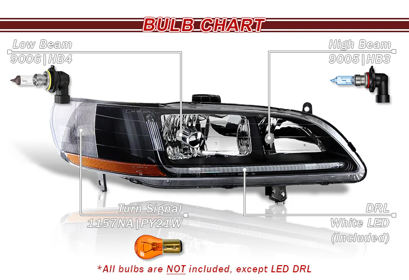 For 1998 - 2002 Honda Accord LED DRL Headlights -Black Housing / Clear Lens / Amber Reflectors - Image 5